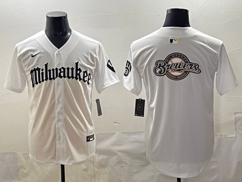 Men 2025 Milwaukee Brewers Blank White Five generations Joint Name Nike MLB Jersey style 03->women mlb jersey->Women Jersey
